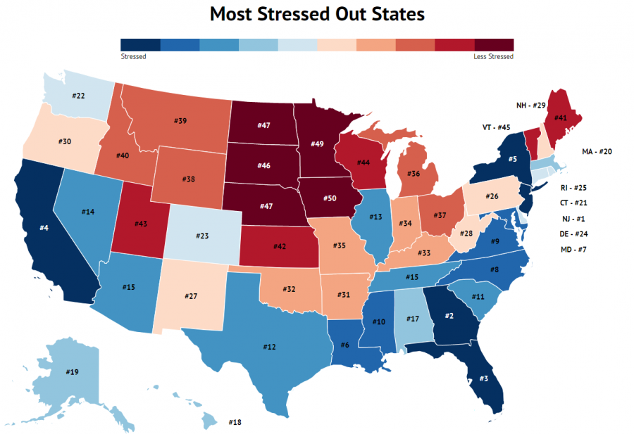 A map of the states ranked according to stress levels