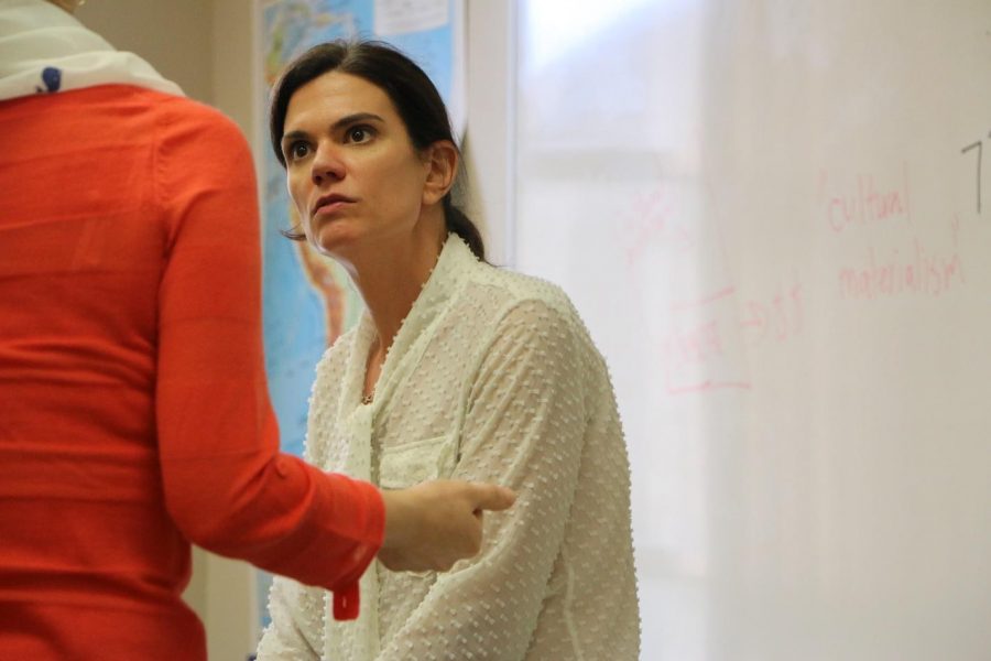 Professor Alvarez takes on student questions and concerns in her Approaches to Literary Studies class, where students perform English, engaging in literary theory and social issues by applying various analyses of texts through theoretical methods such as African American criticism, Ecocriticism and Queer Theory.  